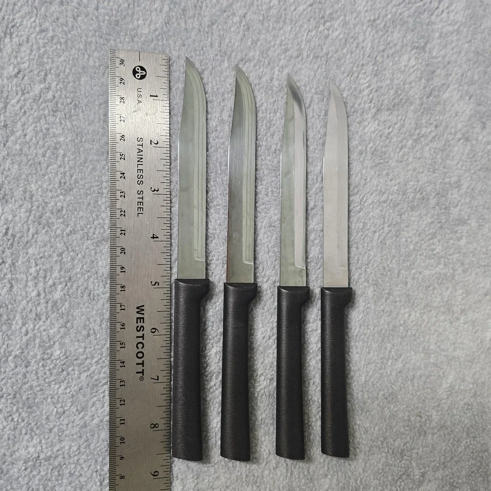 Vintage Hanford Forge Steak Knives Set 8 Brown Wood Handle Stainless Japan